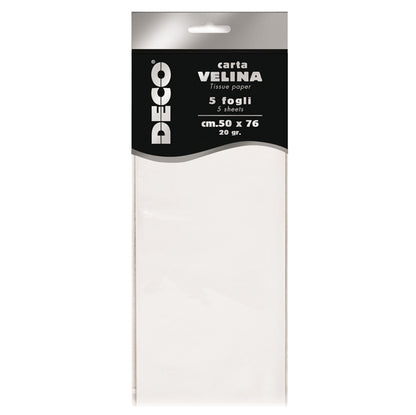 Carta Velina Deco 20 gr – 50x76 cm, Busta 5 Fogli, 13 Colori Disponibili