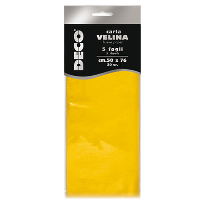Carta Velina Deco 20 gr – 50x76 cm, Busta 5 Fogli, 13 Colori Disponibili