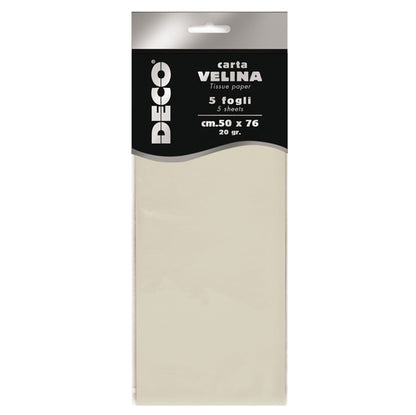 Carta Velina Deco 20 gr – 50x76 cm, Busta 5 Fogli, 13 Colori Disponibili