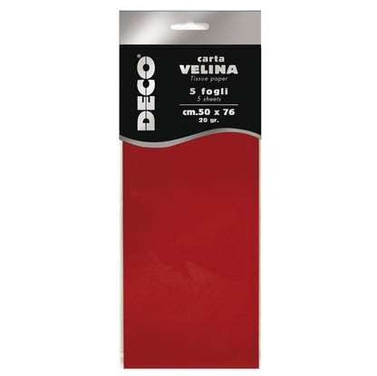Carta Velina Deco 20 gr – 50x76 cm, Busta 5 Fogli, 13 Colori Disponibili