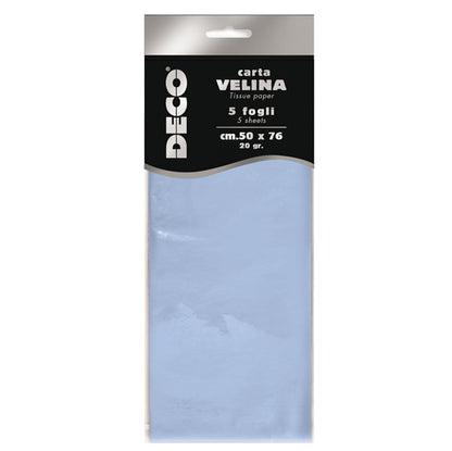 Carta Velina Deco 20 gr – 50x76 cm, Busta 5 Fogli, 13 Colori Disponibili
