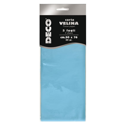 Carta Velina Deco 20 gr – 50x76 cm, Busta 5 Fogli, 13 Colori Disponibili