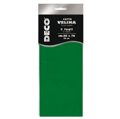 Carta Velina Deco 20 gr – 50x76 cm, Busta 5 Fogli, 13 Colori Disponibili