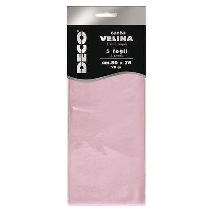 Carta Velina Deco 20 gr – 50x76 cm, Busta 5 Fogli, 13 Colori Disponibili