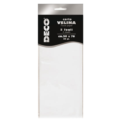 Carta Velina Deco 20 gr – 50x76 cm, Busta 5 Fogli, 13 Colori Disponibili