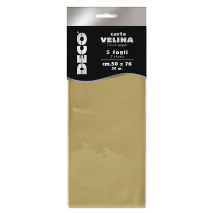 Carta Velina Deco 20 gr – 50x76 cm, Busta 5 Fogli, 13 Colori Disponibili