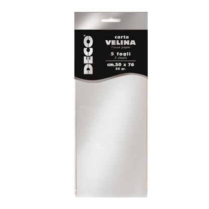 Carta Velina Deco 20 gr – 50x76 cm, Busta 5 Fogli, 13 Colori Disponibili