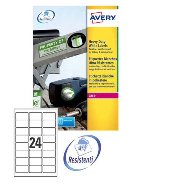 Etichette Adesive L4773 in Poliestere Laser Permanenti 63,5 × 33,9 mm – 24 etichette per foglio – 20 fogli – Bianco – Avery