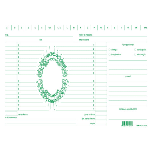 Schede in cartoncino per dentisti 17x24cm verde conf. 100 pezzi - Edipro