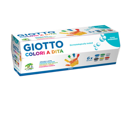 MATERIALE SCOLASTICO-COD 534100- COLORI A DITA GIOTTO (DERMATOLOGICAMENTE TESTATI)- FLACONE 100 ML- CONF. 6 COLORI (BIANCO, NERO, ROSSO, AZZURRO, VERDE, GIALLO)