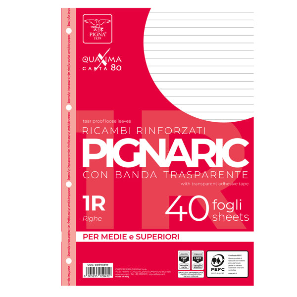 Fogli forati rinforzati A4 Pignaric  80gr - Pigna - conf. 40 pezzi