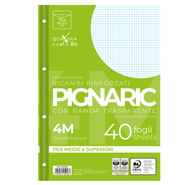 Fogli forati rinforzati A4 Pignaric  80gr - Pigna - conf. 40 pezzi