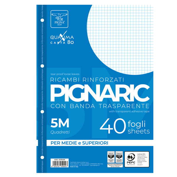 Fogli forati rinforzati A4 Pignaric  80gr - Pigna - conf. 40 pezzi