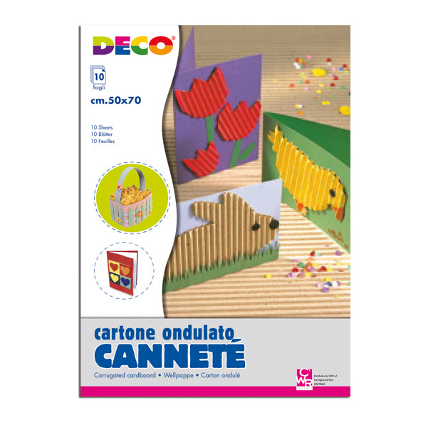 Cartoncino ondulato Cannetè 2205 - 50 x 70 cm - 230 gr - colori assortiti - DECO - conf. 10 fogli