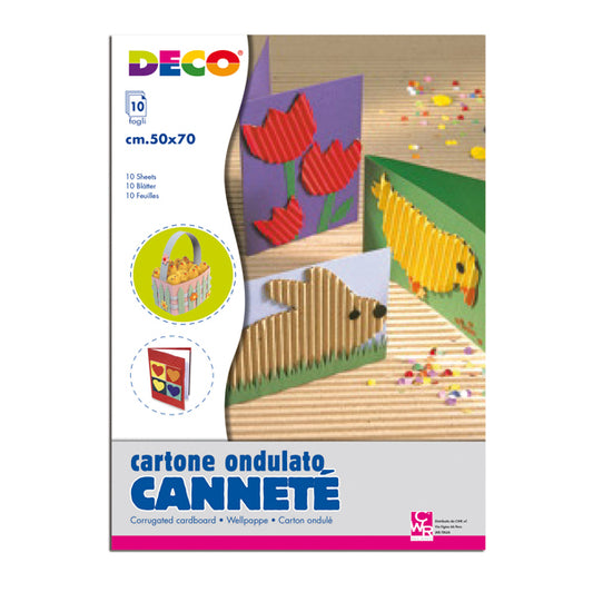 Cartoncino ondulato Cannetè 2205 - 50 x 70 cm - 230 gr - colori assortiti - DECO - conf. 10 fogli