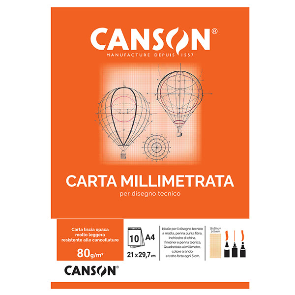 CARTA CANSON MILLIMETRATA- CONF. 10 FOGLI