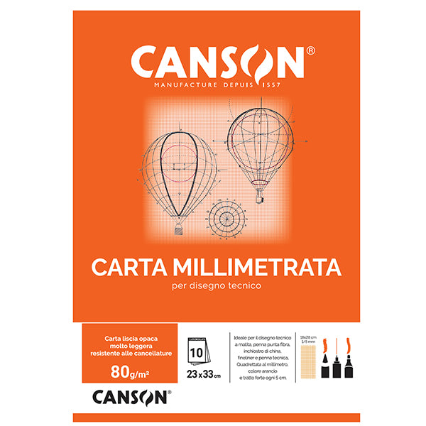 CARTA CANSON MILLIMETRATA- CONF. 10 FOGLI