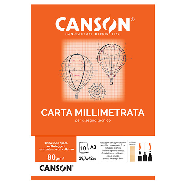 CARTA CANSON MILLIMETRATA- CONF. 10 FOGLI