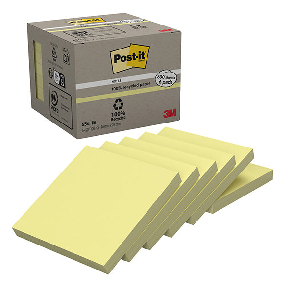 Blocchetti Post-it Notes Green gialli, 76 × 76 mm, 100 fogli, confezione da 6