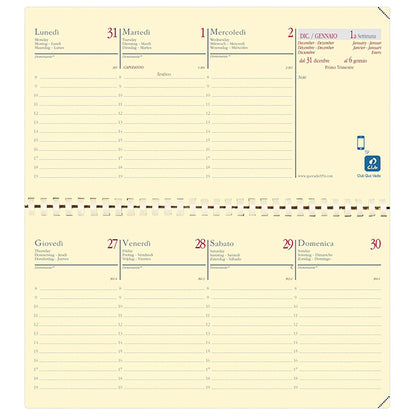 agenda settimanale planital 2027 - c/spirale - copertina impala - 8,8 x 17 cm - nero - Quo Vadis