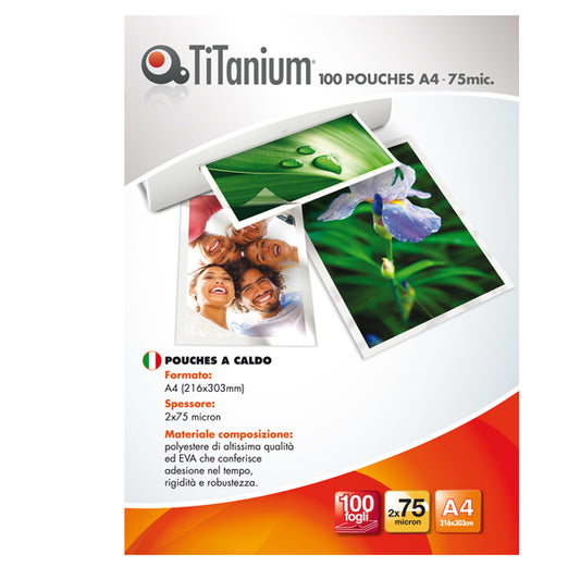 POUCHES TITANIUM PER PLASTIFICARE A4 CONF.DA 100 PEZZI