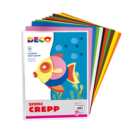 Gomma Crepp - 20 x 30 cm - colori assortiti - DECO - conf. 10 fogli