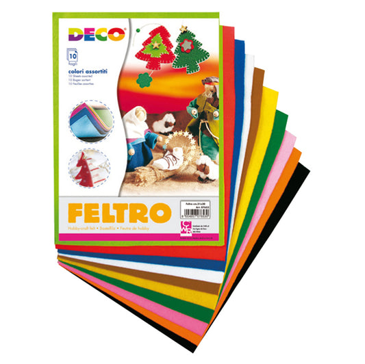Feltro colorato - 21 x 30 cm - colori assortiti - DECO - conf. 10 fogli