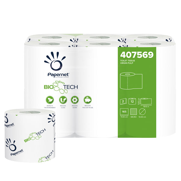 Carta igienica standard Bio Tech 2 veli 165 strappi pacco 12 rotoli – Papernet