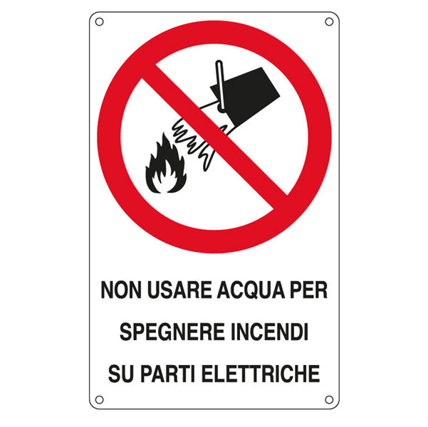 Cartello Segnalatore – Non Usare Acqua per Spegnere Incendi su Parti Elettriche – 16,6x26,2 cm