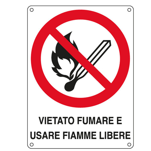 Cartello Segnalatore – Vietato Fumare e Usare Fiamme – Alluminio – 16x23 cm