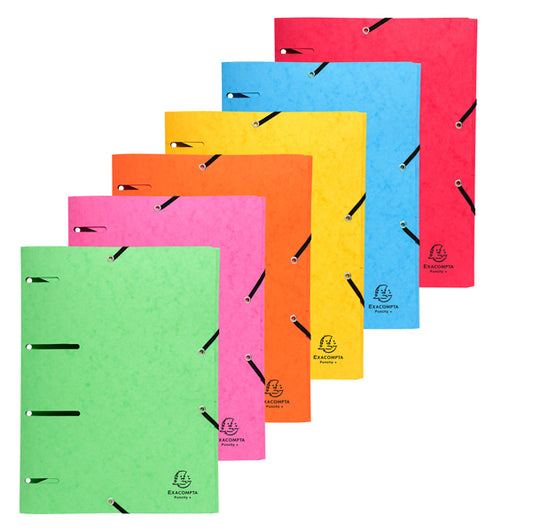 Cartella 3 lembi con elastico angolare - A4 - dorso 0,3 cm - cartoncino lustré - colori assortiti - Exacompta - conf. 25 pz