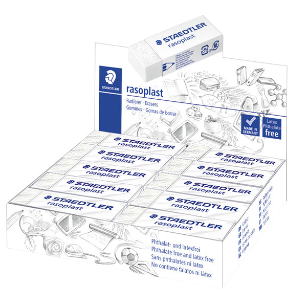 Gomma Rasoplast 63x13x23 mm - bianco per matita - box 20 pezzi Staedtler
