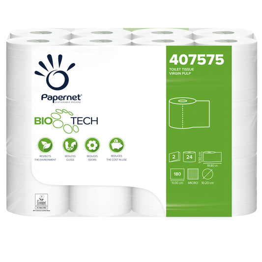Carta igienica classica Bio Tech 2 veli 180 strappi conf. 24 rotoli – Papernet