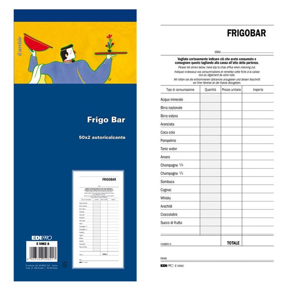 Blocco Frigo Bar 22x10 cm 100 Fogli 2 Copie Autoricalcanti conf. 10 pz - Edipro