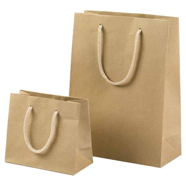 Shopper con maniglie in cordino di cotone, carta kraft avana 160 g, confezione da 12 pezzi