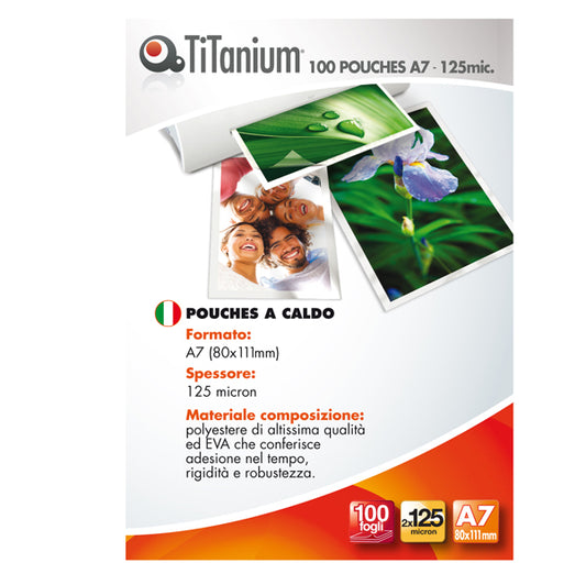 POUCHES TITANIUM PER PLASTIFICARE A7 2x125 MICRON CONF.DA 100 PEZZI