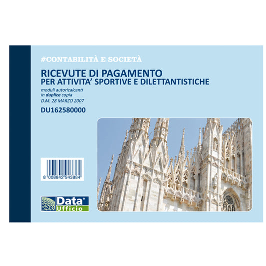 MODULISTICA-COD DU1625800- BLOCCO RICEVUTE PAGAMENTO ATTIVITA' SPORTIVE DILETTANTISTICHE- 2 COPIE- 11,5x16,5