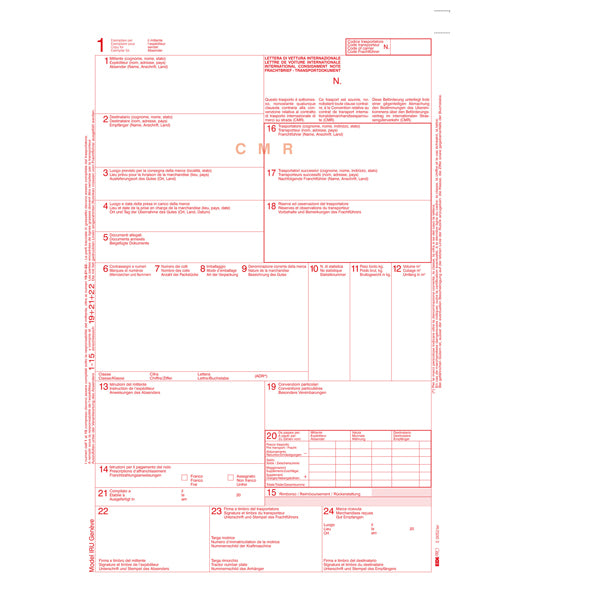 MODULISTICA-COD E0052TER- C.M.R LETTERA VETTURA INTERNAZIONALE - 5 COPIE SNAP- A4