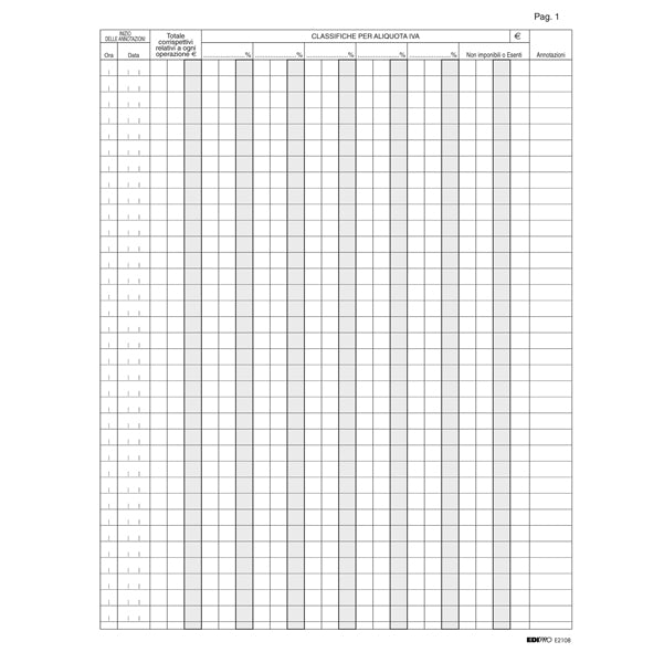 MODULISTICA-COD E2108- REGISTRO IVA CORRISPETTIVI PER MANCATO FUNZIONAMENTO REGISTRO DI CASSA 46 PAG NUMERATE - 31x24