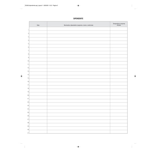 MODULISTICA-E2430- REGISTRO RILEVAZIONE TEMPERATURA CORPOREA- 32 PAG - 31x24,5