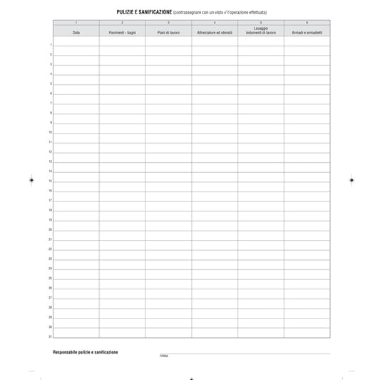 MODULISTICA-COD E2431- REGISTRO PULIZIA E SANIFICAZIONE IN AZIENDA -40 PAG- 31x24,5