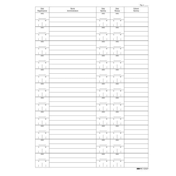 MODULISTICA-COD E2527- REGISTRO NOMINA/REVOCA AMMINISTRATORE - 297x210MM- 16 FOGLI