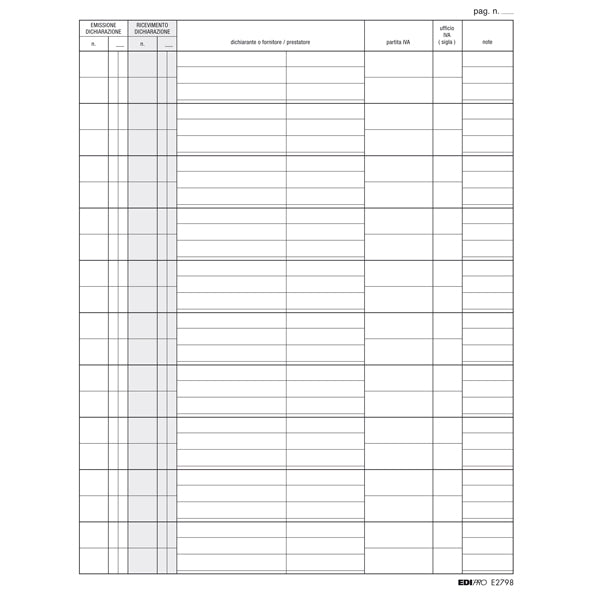 MODULISTICA-COD E2798- REGISTRO DICHIARAZIONE ESPORTATORI 100 FOGLI- 31x24