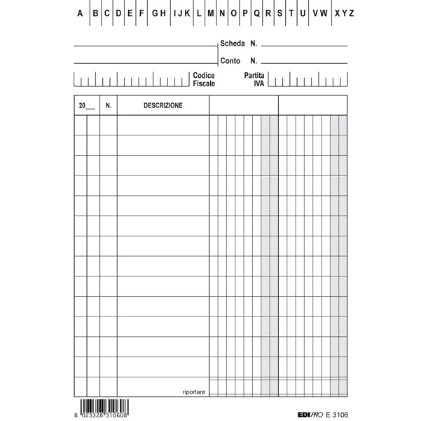 MODULISTICA-COD E3106BL- SCHEDE IN CARTONCINO 2 COLONNE - VERTICALE- 15x10,5 CF.100 PZ.