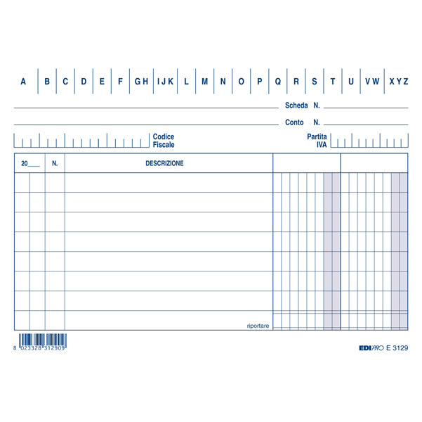 MODULISTICA-COD E3129BL- SCHEDE IN CARTONCINO 2 COLONNE ORIZZONTALE-15x10,5 CF.100 PZ.