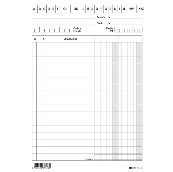 MODULISTICA-COD E3159VE- SCHEDE IN CARTONCINO 2 COLONNE VERTICALE-17x12 CF.100 PZ.