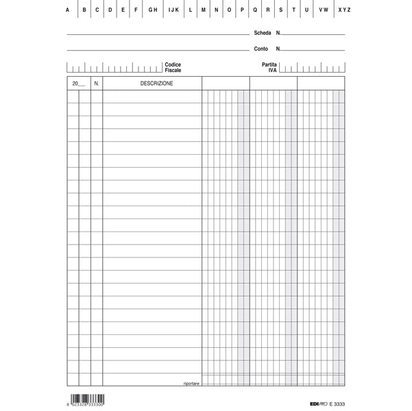 MODULISTICA-COD E3333VE- SCHEDE IN CARTONCINO 3 COLONNE VERTICALE- 15x21 CF.100 PZ.