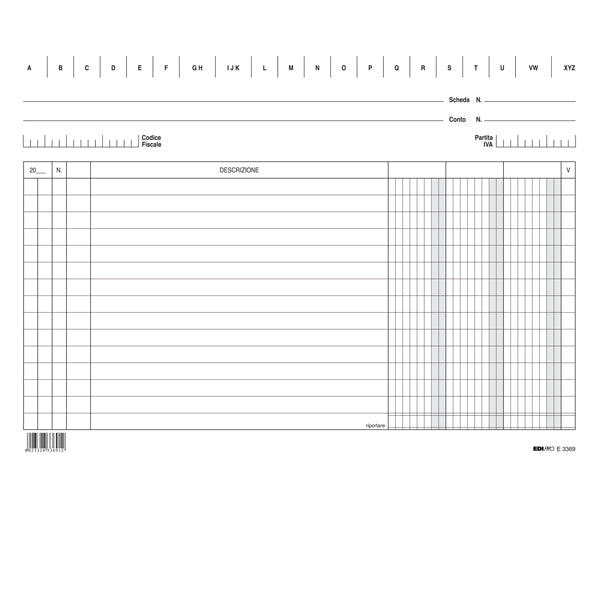 MODULISTICA-COD E3369BL- SCHEDE IN CARTONCINO 3 COLONNE  ORIZZONTALE- 17x24 CF.100 PZ.