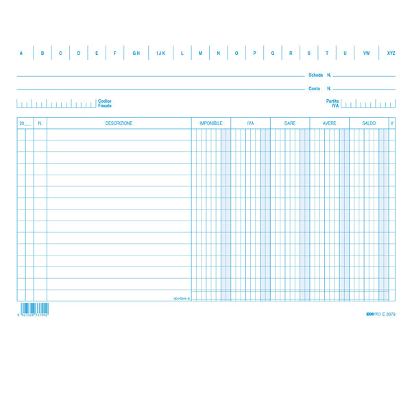 MODULISTICA-xCOD E3379- 100 SCHEDE DARE/AVERE/SALDO/IVA 17x24 CM ORIZZONTALE CF.100 PZ.