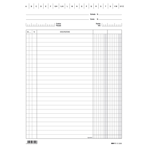 MODULISTICA-COD E3399BL- SCHEDE IN CARTONCINO  2 COLONNE  VERTICALE- 17x24 CF.100 PZ.